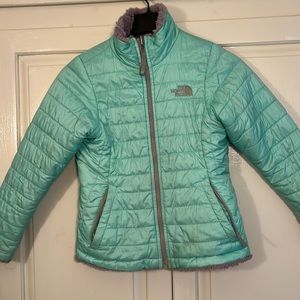 The North Face reversible mint and gray shearling jacket. Girls xs (6)